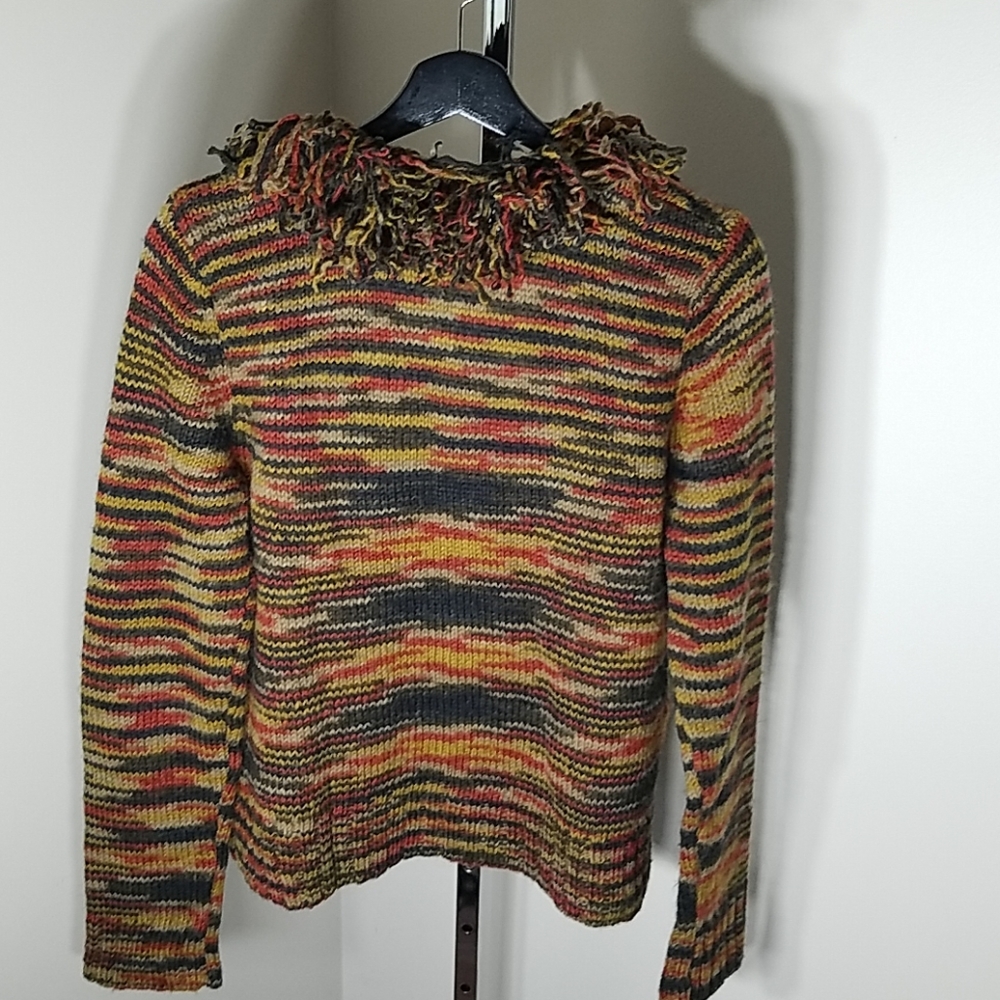 Vintage Ellen Tracy Fringed Animal Print Sweater/Jacket Size  L - Picture 3 of 4